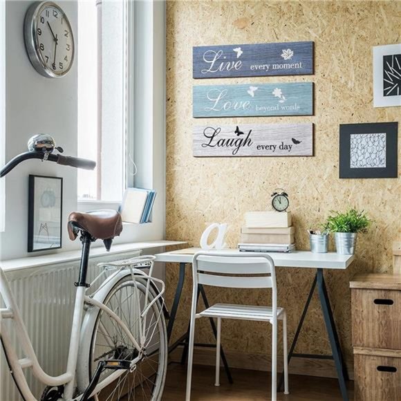 3 Pieces Rustic Wood Sign Wall Decor Live Love and Laugh Quote Sign Farmhouse - Picture 5 of 6